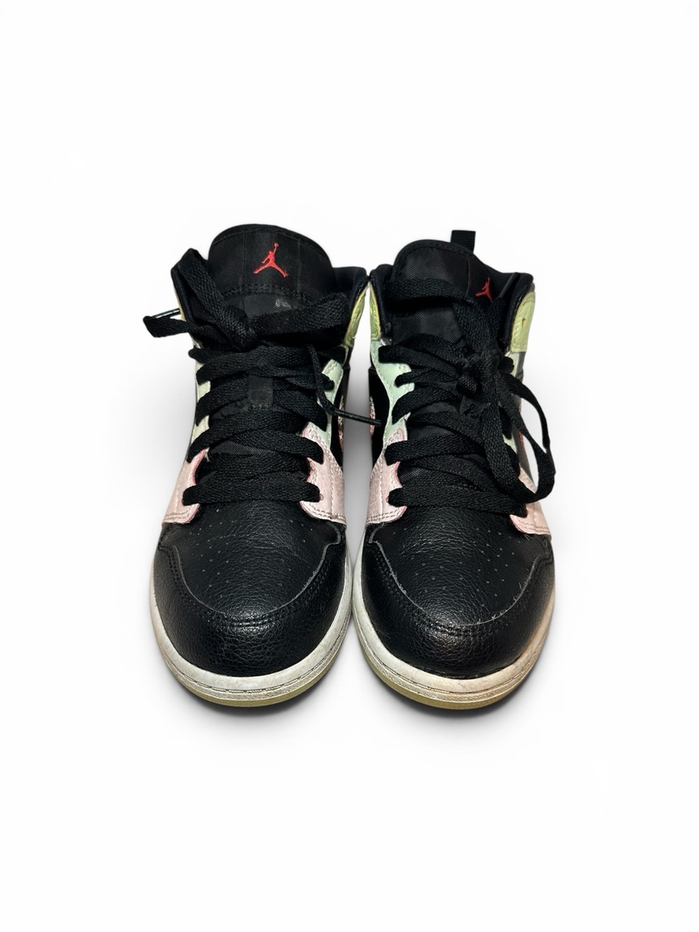 Nike Air Jordan 1 Mid Youth Size 2.5Y Black Pink Volt Green Sneakers